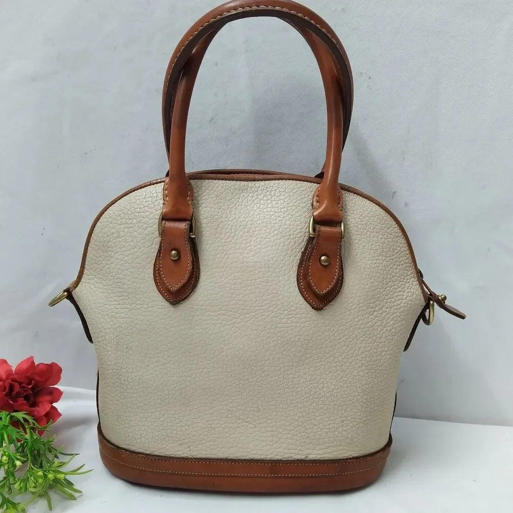 Dooney & Bourke Ivory Pebbled Leather Dommed Double Handle Zipper Satchel Bag